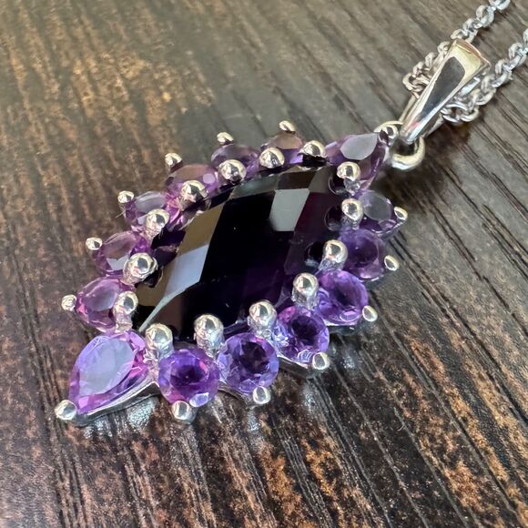 Vintage Estate Amethyst Pendant & Ring Set 925 Sterling Silver Marquise Size 9 - Picture 10 of 17